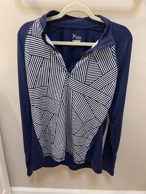 Old Navy Navy and White Striped Active Zip-Up